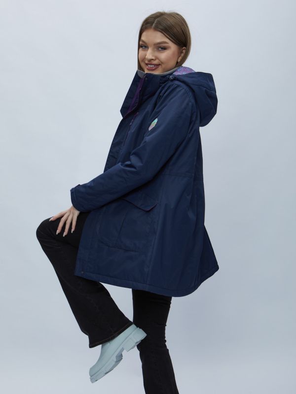 Navy blue hooded parka for women 551996TS